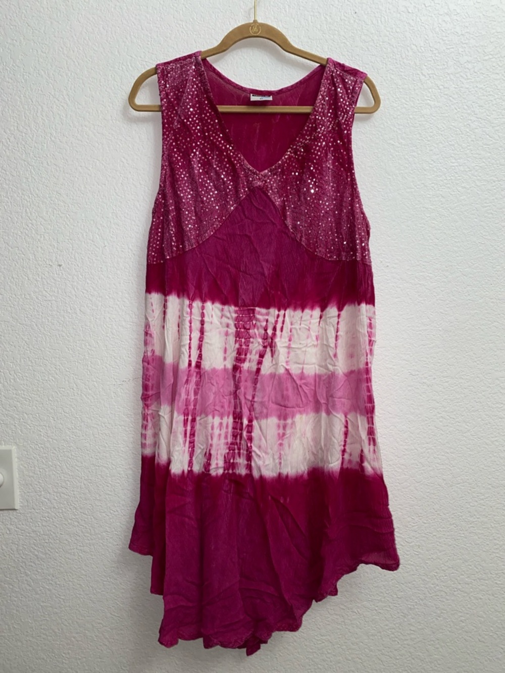 Shoreline 3X Pink Tie-Dye Sequin Sleeveless Tunic Dress Boho Beach Cover Up